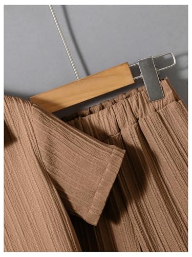 Image of RoseSeek Boy's 2 Piece Outfits Textured Button Down Short Sleeve Collar Shirts Tops and Elastic Waisted Pants Brown 6Y