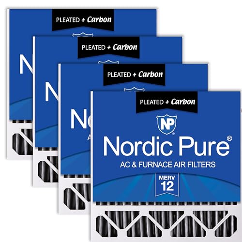 Image of Nordic Pure 20x20x5 MERV 12 Plus Carbon Air Filters 4 Pack | Actual Size: 19 5 /8 x 19 7 /8 x 4 3 /8 Honeywell Replacement Made in USA, Advanced HVAC Furnace Filtration, Pet & Odor Control