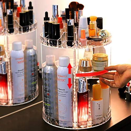Image of JessLab Makeup Organizer, 360 Degree Rotating Adjustable Cosmetic Organizer Makeup Storage Carousel Brush Lipstick Holder for Bathroom Vanity, Multi-Function and Large Capacity, Diamond Pattern