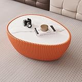 SPMETUYO 32.1' Oval Coffee Table with Marble Top Irregular Stone Coffee Table Fluted PU Leather Center Tables for Living Room Apartment No Assembly Orange