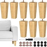 TURSTIN Set of 8 Furniture Legs 6 Inch Square Solid Wood Couch Legs Replacement Sofa Legs Mid Century Furniture Feet for Armchair Bed Dresser Cabinet Include Installation Hardware, Natural