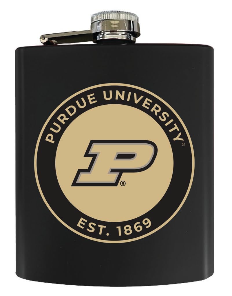 R and R Imports Purdue Boilermakers 7 oz Stainless Steel Flask Matte Finish Black Officially Licensed Collegiate Product Single