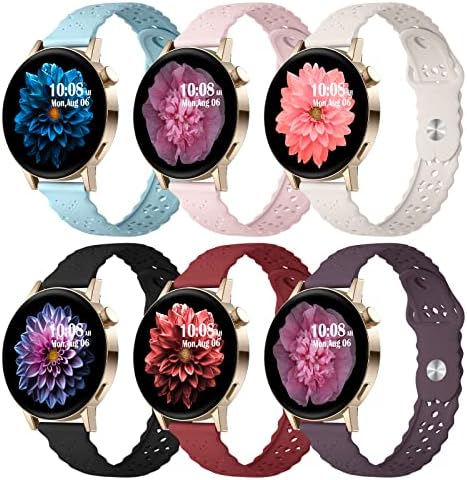 6 Pack Bands Compatible with Samsung Galaxy Watch 5 Band 40mm 44mm/5 Pro 45mm, Galaxy Watch 4 Band 40mm 44mm/Watch 4 Classic/Galaxy Watch 3 41mm, 20mm Slim Sport Lace Silicone Wristband for Women
