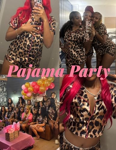 Image of Ekouaer Womens Silk Satin Pajama Set Print Short Sleeve Sleepwear Button Down Pjs Shorts Set Loungewear