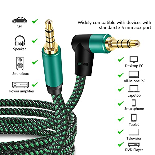 Image of Male to Male Audio Cable,90 Degree TRRS 3.5mm Nylon Braided 4 Pole Hi-Fi Stereo Aux Cable /Auxiliary Cable /Aux Cord for Headphones, Phone, Tablets, Headset, PC, Laptop and More ([2-Pack] 6 Feet)