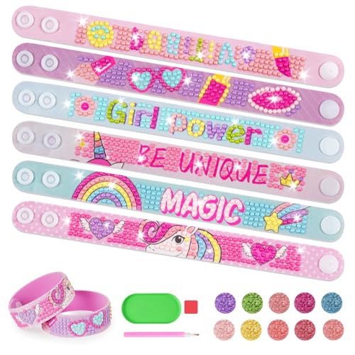 AUAUY - AUAUY Diamond Painting Bracelet, Lot de 6 Bracelets D'art Diamant, Bracelet Réglable, Bracelet Décoratif à Pois Colorés, Arts et Artisanat pour Enfants, Cadeaux de Rentrée Scolaire