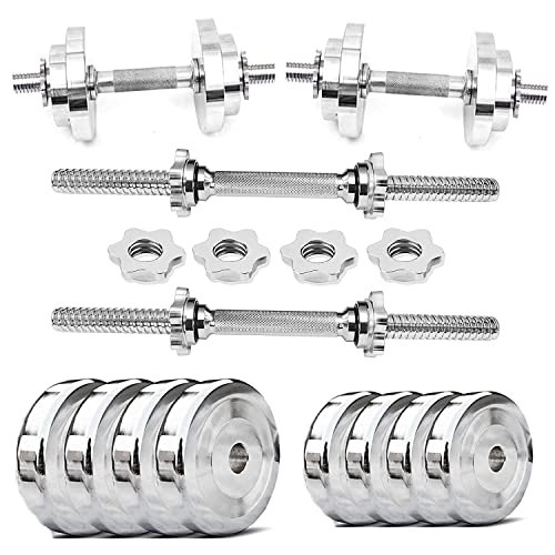 Image of BULLAR home gym set 8kg to 70kg with ez /curl /straight /pair of dumbbell rods, customize your own Exercise Set with Workout Accessories (Starnut Dumbbell Rods, Steel, 15 KG)