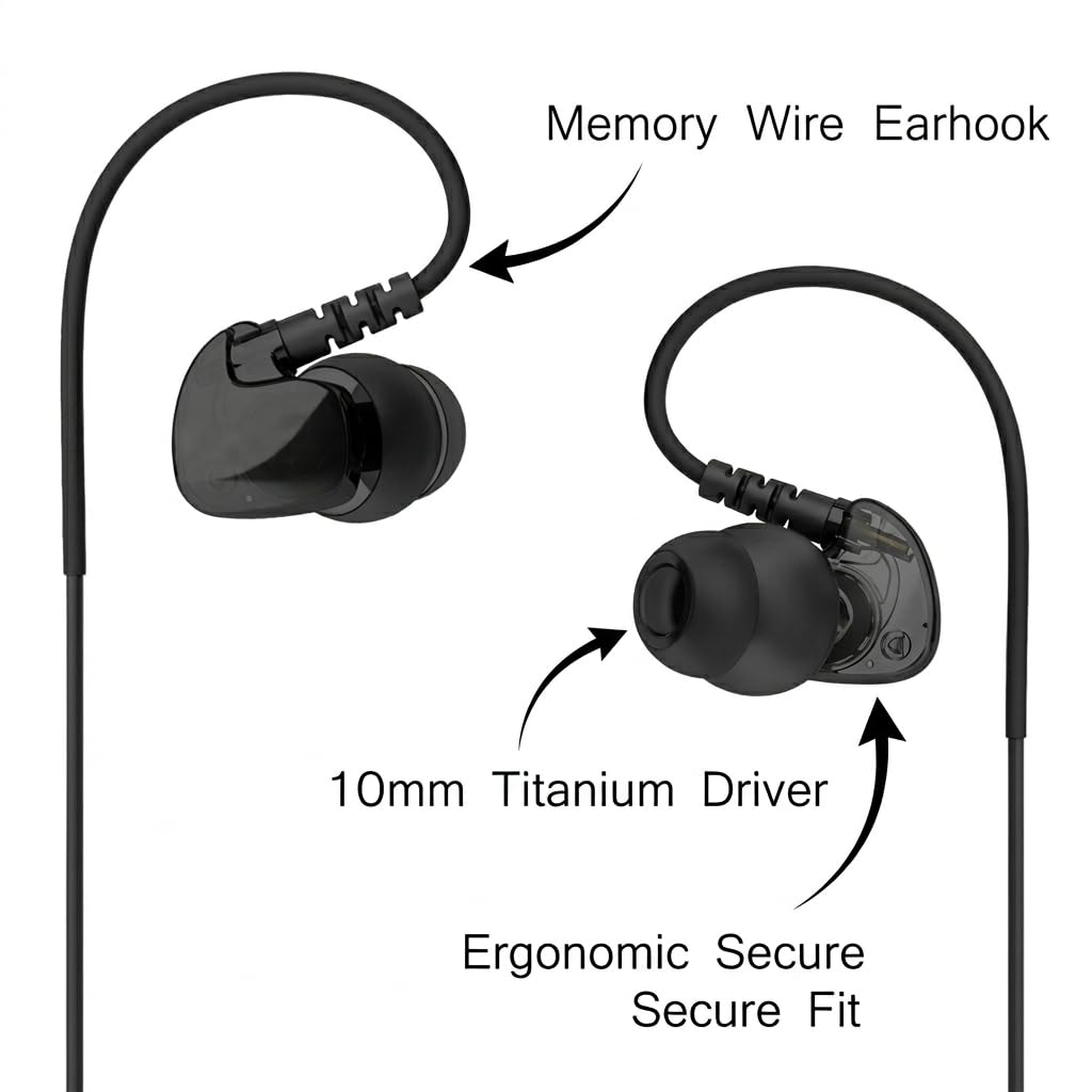 GranVela Écouteurs de Sport GV1 avec Fil à mémoire et Isolation phonique, écouteurs Intra-Auriculaires pour Gym et Course à Pied avec Microphone (Noir)