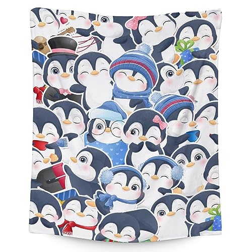 Penguin Blankets - Soft Fuzzy Blanket Throw for Kids, Adults - 30"x40" Small Blankets for Living Room & Office - Blue Cute Blanket Gifts