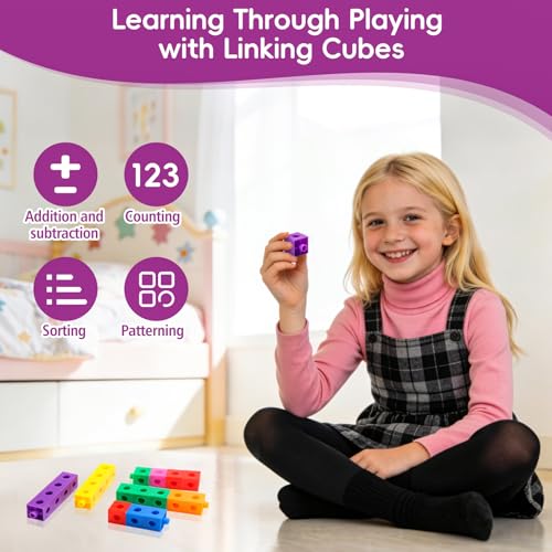 image for HSDAV 100 Pcs Math Linking Cubes - 10 Colors Connecting Counting Snap 