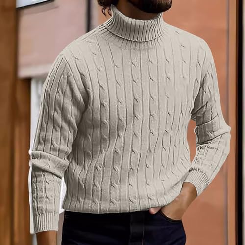 Men's Cable Knit Sweater Fall Winter Warm Soft High Collar Pullover Casual Twist Textured Sweaters with Ribbing Edge2