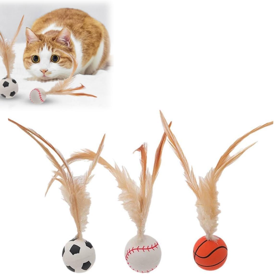 Interactive Cat Feather Ball Toys - 2025 New Elastic Bouncy Balls for Indoor Cats, Kitten Rolling Exercise Toys with Silicone Feathers, Fun & Durable Cat Toy for Play & Exercise
