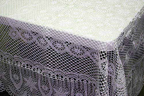 Our White Vinyl Crochet Tablecloth has a Beautiful Crochet Design Throughout, 72 Inches Round, EZ Care