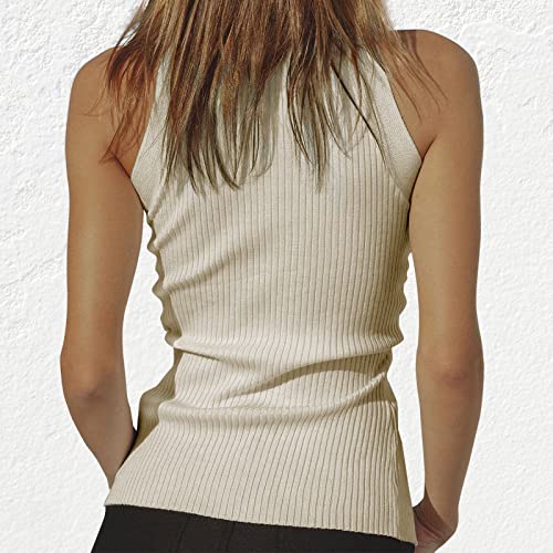 Image of Women Strapless Crop Top Sexy Hollow Out Twist Front Knitted Tank Tops Sleeveless Y2K High Neck Cut Out Sweater Vest