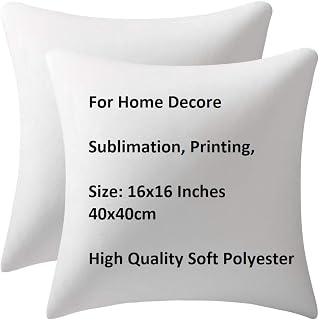 NWOSKI Set of 2 Blank Sublimation Cushion Covers - Personalized Printing & DIY Craft Polyester - Sofa and Bed Decor - Dye-Sublimation Blank Cushions - 16x16, Plain White, No Filling