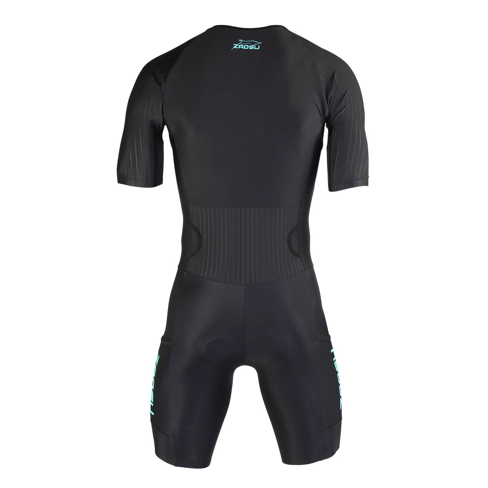 ZAOSU Herren Aerosuit Black - Trisuit Einteiler | Premium Compression Triathlonanzug mit komfortablem Verschlusssystem, Radpolster und hoher Kompression für Lange Distanzen
