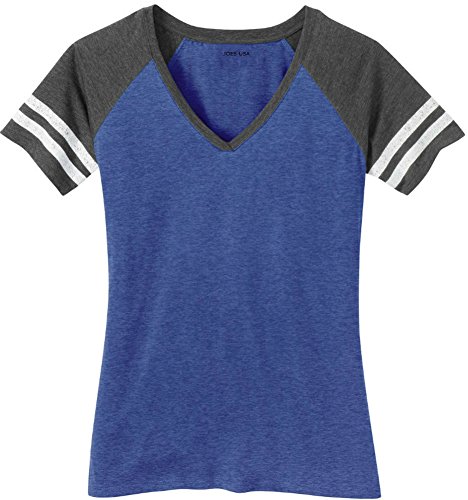 Joe's USA TM Ladies Distressed Retro V-Neck T-Shirt-Royal Charcoal-2XL