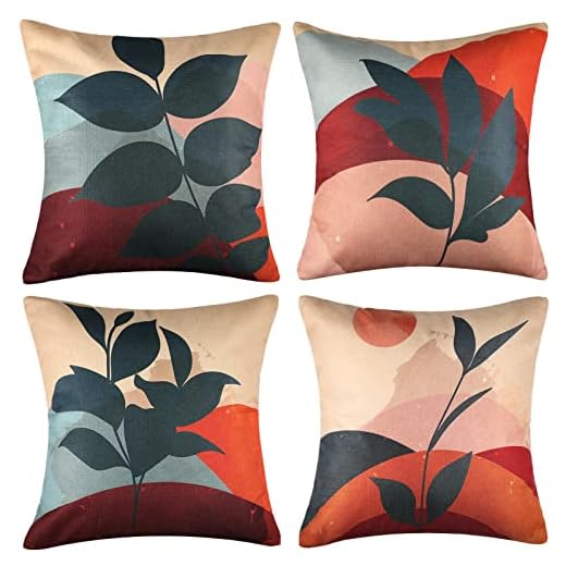Funda de Cojín 45x45 Morandi Hojas de Plantas Funda de Almohada Minimalista Moderno Cuadrado Lino Fundas de Cojín Decorativas Abstractas para Sofá Hogar Sala de Estar Dormitorio Decoración