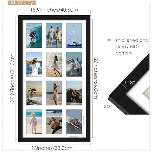 Image of DUENPY 14x26 Collage Picture Frame 4x6 Collage Picture Frame Displays Twelve 4x6 inch Photos Available Horizontal Wall Mounting Display and Vertical Black
