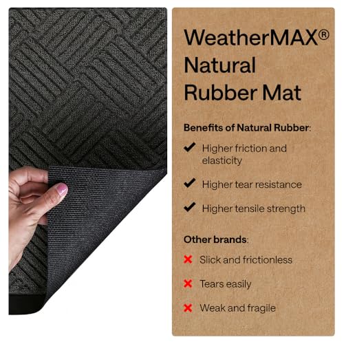 Image of GORILLA GRIP 100% Waterproof All-Season WeatherMAX Doormat, 60x24, US Designed Natural Rubber, Stain and Fade Resistant, Low Profile Indoor Outdoor Door Mats, Easy Clean Patio Mat, Gray Diamond