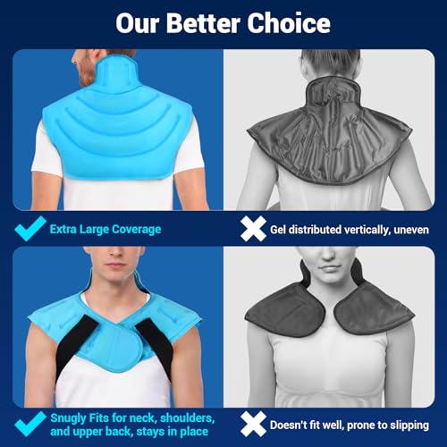 Image of Comfytemp Large Ice Pack for Neck Shoulders Upper Back Pain Relief with Straps, Reusable Gel Ice Wrap Hot Cold Compress Therapy Recovery for Upper Back, Rotator Cuff (Medium, Light Blue)