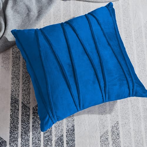 Image of Khooti Velvet Striped Cushion Cover Pack of 1-22 inchX22 inch /55.88X55.88 Cm | Bondi Blue | Soft Pillow Covers Cushion Case for Sofa Bedroom Living Room Chair Car, Cushion Cover with Zig Zag Pattern
