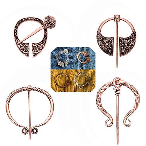 Lilbetter-Club 4 Pack Women Vintage Viking Brooches Pins Scarf Cloak Shawl Buckle Clasp Pin Brooch, Decorative Penannular Clothes Costume Accessories Fashion Jewelry for Girls