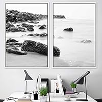2 Piece Framed Canvas Wall Art Black and White Scenery Canvas Prints Home Artwork Decoration for Living Room,Bedroom - 16