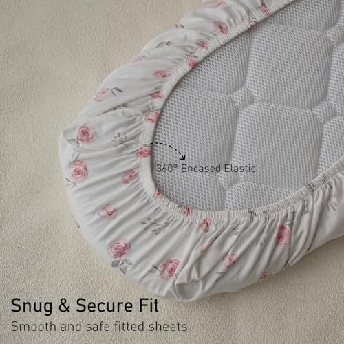 Image of Gllquen Baby Organic Cotton Bassinet Sheets (33 inchx17 inch) 2-Pack Pink for Girl | 100% Cotton Bassinet Mattress Sheets, Compatible with Halo, Graco, Baby Delight. Soft, universal fitted for girls boys unisex