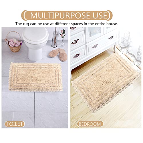 Royal Blaze 100% Cotton Reversible Bath Rug Comes With Loop And Tufted Design With Crochet Edges 2200 Gsm Direct From Manufacturer Quick-Dry Bath Mat (Beige, Rectangel 21X34 + 17X24) #TOP4