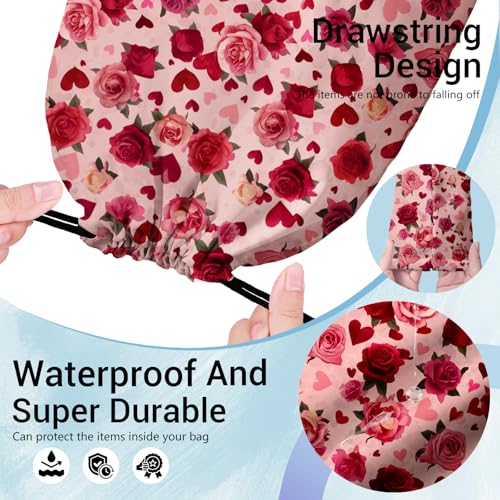 Image of Grip Bag for Gymnast Red Roses Heart Lightweight Small Drawstring Athlete String Bag