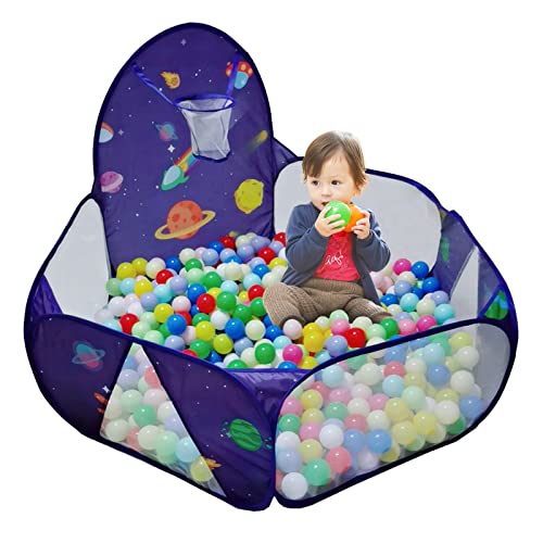 Image of LOJETON Kids Ball Pit, Pop Up 3+Children Play Tent, Toddler Ball Pool Baby Crawl Playpen with Basketball Hoop, Portable Toys for Girls Boys, 4 ft / 120 cm, Balls Not Included, Spaceship