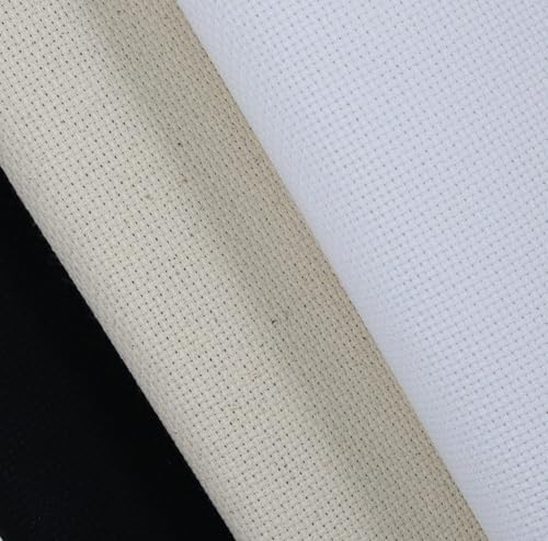 Image of KCS 3 pc of 15 inch x 18 inch(38cmx45cm) Counted Cross Stitch Cotton Aida Cloth Needlework Rolled Fabric Box,14CT,White+Oatmeal+Black