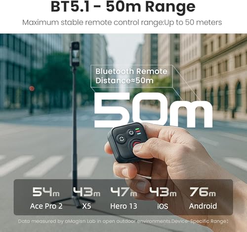 Image of Bluetooth Remote Control Compatible with Insta360 X5 /X4 /X3 /Go 3S /ACE pro 2 /ACE Pro /ONE X2 /Hero 8 /9 /10 /11 /12 Cameras and Phones - 50M Range Smart Action Accessories