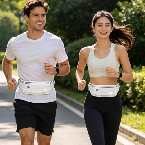 Image of Running Belt Slim Fanny Pack Jogging Pouch Phone Holder Waist Pack - White