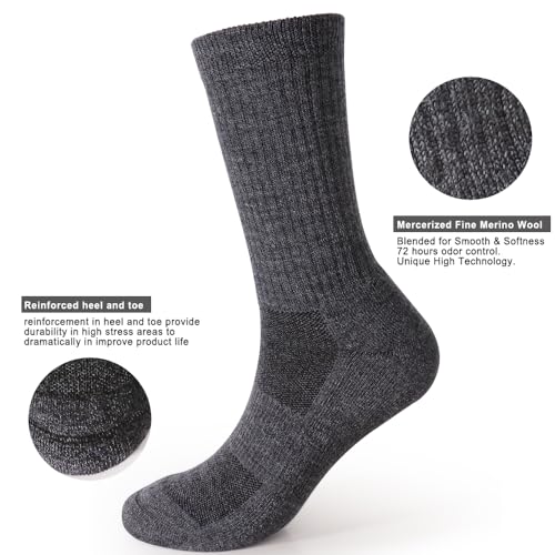 Image of EnerWear 4 Pack Women's Merino Wool Outdoor Hiking Trail Crew Sock (US, Numeric, 9, 11, Regular, Regular, Light Gray /Dark Gray /Multi)