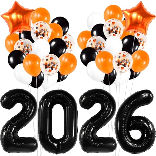 Image of Graduation Decorations 2026 | Black 2026 Balloons Set, Giant 40 Inch - Pack of 34 | Orange and Black Graduation Balloons 2026 | Grad Decorations 2026 Kit, Graduation Decorations Class of 2026, KatchOn