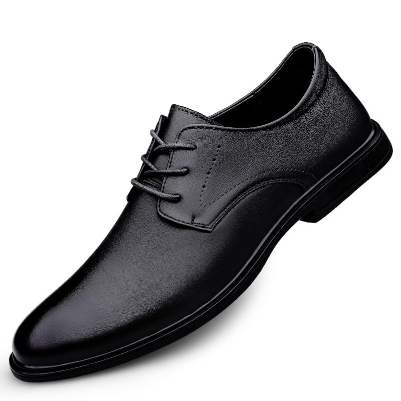 Shoes Dress Oxford for Men Lace Up Round Burnished Toe Faux Leather Derby Shoes Rubber Sole Anti-Slip Slip Resistant Block Heel Non Slip Party