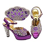 Women Shoe And Bag Set Party In Shoes And Bags To Match Rhinestone Pumps With High Heels Purple 41