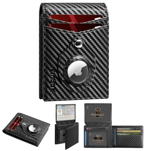RUNBOX Airtag Wallet for Men Slim Rfid Leather 2 ID Window Gifts for Men