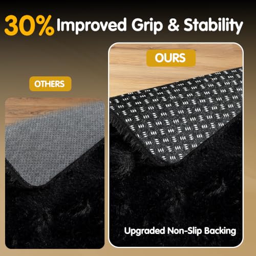Image of Mugorn 8x10 Area Rugs for Living Room, Large Fluffy Black Rugs for Bedroom | Soft Carpet Shag Kids Room Rug, Non-Slip Fuzzy Rugs Indoor