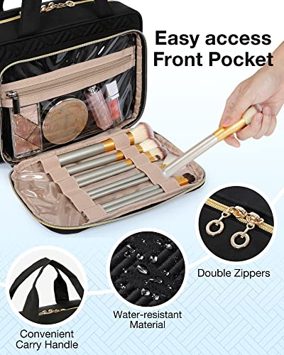 Image of BAGSMART Toiletry Bag Hanging Travel Makeup Organizer with TSA Approved Transparent Cosmetic Bag Makeup Bag for Full Sized Toiletries, Medium-Black