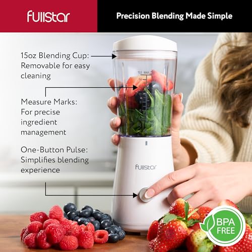 Image of Fullstar Portable Blender for Smoothies and Shakes - 15 oz Mini Personal Travel Blender with Sipper Lid, Compact Smoothie Maker for Office, Home, and Kitchen (Orange)