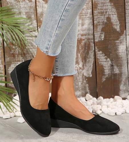 Women's Ballet Flats Business Office Work Dress Shoes Low Wedge Round Toe Slip-Ons Comfortable Dressy Casual Flats Shoes3