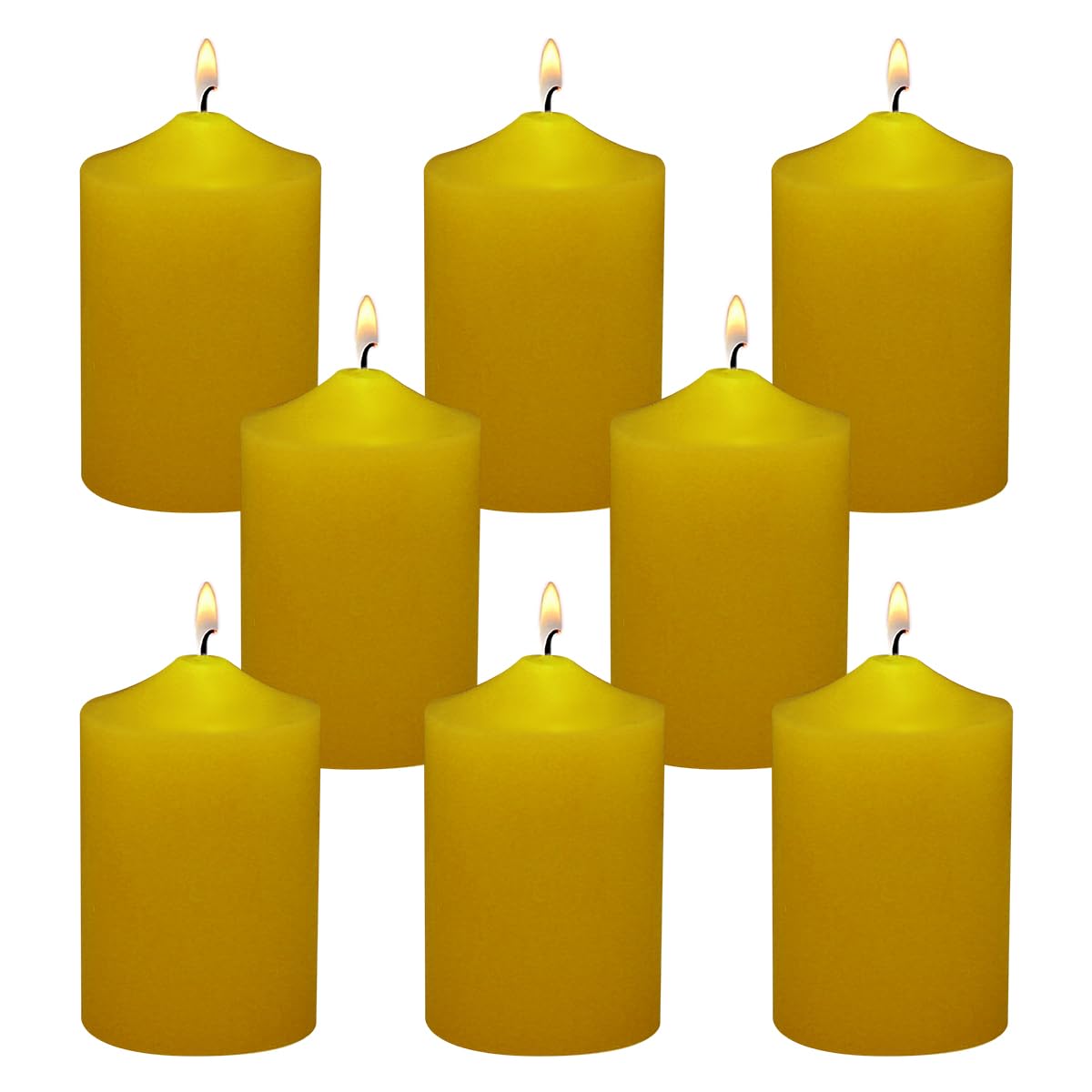 Yusevot 2 Inch Yellow Outdoor Citronella Pillar Candles, 24 Hour 2x3 Inch Dripless Scented Tapered Column Candles for Patio Home Party, Set of 8