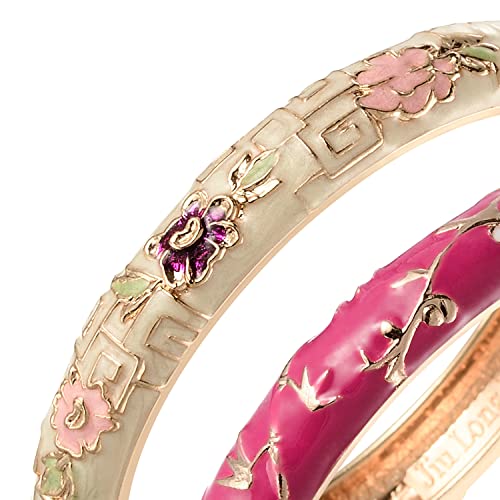 Ujoy Classic Cloisonne Bracelets Enamel Jewelry Gold Plated Bamboo Flower Cuff Metal Bangle For Women Gift Box 55A114 Yellow #TOP5