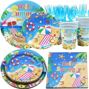 Beach Party Supplies Serves 20, Beach Birthday Party Decorations, Beach theme Plates and Napkins, Summer Pool Party Set, Summer themed Paper Tableware Set Beach Party Supplies Serves 20 Beach Birthday Party Decorations Beach theme Plates and Napkins Summer Pool Party Set Summer themed Paper Tableware Set