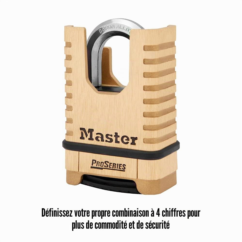 Master Lock ProSeries Cadenas en laiton, définissez votre propre serrure à combinaison, serrures de qualité commerciale avec code pour outils, clôtures, portails, 6,3 cm de large, 1177D