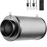 VIVOSUN 4インチ エアカーボンフィルター 臭いコントロール オーストラリア製バージンチャコール使用 インラインファン グロウテント 臭いスクラバー プレフィルター付き リバーシブルフランジ 4インチ x 12インチ ブラック