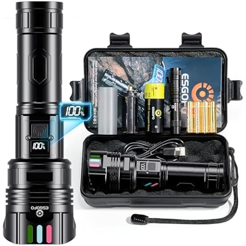 Super Bright Flashlight 1000000 High Lumens Rechargeable,Powerful Long Distance 3280ft Strong LED Flash Lights,Long Lasting 10H LCD Digital USB Discharging Function,Focus & Brightness Adjustable Cover